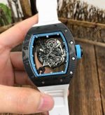 Copy Richard Mille Clear Watch RM055 Carbon Fiber White Rubber Strap Watch 
